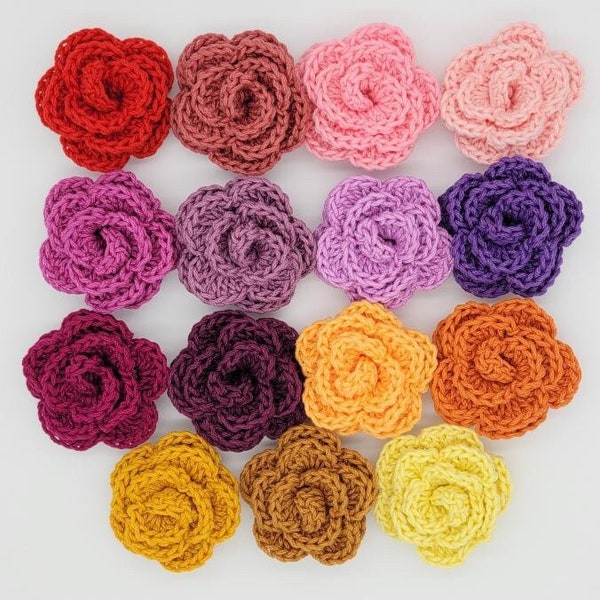 Handmade Crochet Flowers | 100% Cotton Crochet Roses  **37 COLORS AVAILABLE**