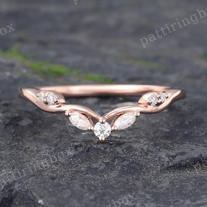 Moissanit Ehering Marquise Schnitt Rose Gold Einzigartige Diamant Geschwungener Ehering Art Deco Passend Stacking Band Vintage Promise Band