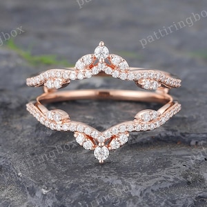 MoissaniteEnhancer ehering Einzigartige 14k Rose gold Doppelt Gebogener Ehering Diamant Ehering Passend Stapelband Versprechensband