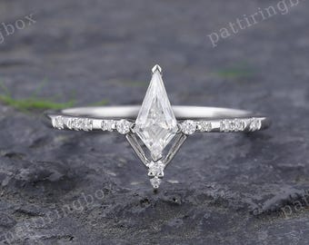 Vintage Kite cut Moissanite engagement ring White gold engagement ring Unique Diamond ring Bridal Wedding Anniversary Promise ring