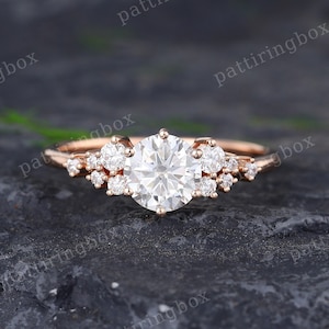 Unique Rose gold Moissanite engagement ring Vintage engagement ring Diamond Prong set Bridal Cluster ring Anniversary Promise ring For women