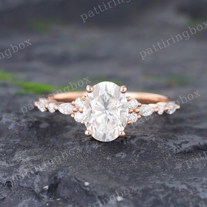 Oval Moissanite engagement ring Vintage Rose gold engagement ring Marquise Diamond Ring Unique wedding Anniversary Promise ring gift for her