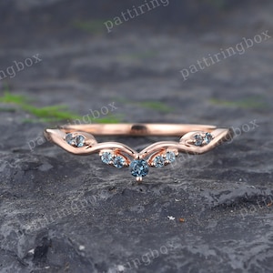 London blue topaz wedding band Rose gold curved wedding band Matching Stacking band Art deco Bridal ring Anniversary ring Promise ring