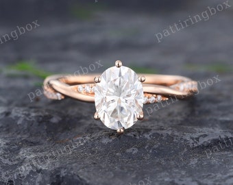 Anello di fidanzamento ovale in Moissanite Anello vintage in oro rosa con diamanti intrecciati Infinity Anello da sposa con pavé Anello con promessa di anniversario per le donne