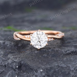 Moissanite engagement ring Vintage Unique Infinity Rose gold Moissanite ring Twisted ring Bridal Pave ring Anniversary Promise gift for her