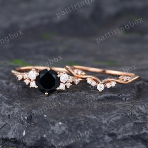 Black Wedding Ring Set Etsy Australia