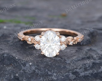 Unique Oval Moissanite Filigree  engagement ring Vintage Rose gold engagement ring Diamond ring Wedding Bridal Anniversary Promise ring gift