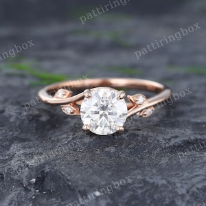 Moissanite engagement ring Vintage Rose gold  Leaf Branch ring Unique Diamond ring Art deco ring Bridal wedding Anniversary Promise ring