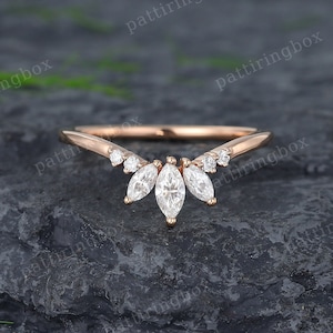 Marquise Ehering Unikat Moissanit|Diamant Rosegold Geschwungener Ehering Art Deco Passend Zusteckring Vintage Versprechensband für Frauen
