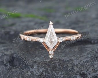 Vintage Kite cut Moissanite engagement ring Rose gold engagement ring Unique Diamond ring Bridal Wedding Anniversary Promise ring for women