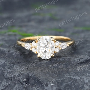 14k Solid gold Oval Moissanite engagement ring Vintage engagement ring Marquise Diamond Cluster Ring Unique wedding Anniversary Promise ring