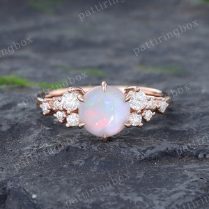 Opal engagement ring Vintage Rose gold engagement ring Unique Diamond Cluster ring Art Deco Bridal ring Anniversary Promise gift for women