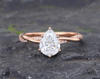 IGI Certified Lab Grown peervormige diamanten verlovingsring Roségouden verlovingsring Twist Diamond ring Art deco Anniversary Promise ring