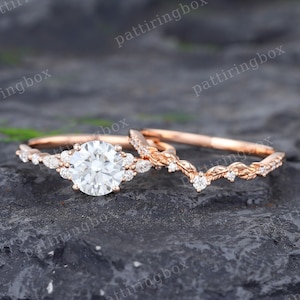 IGI zertifiziertes Labor Diamant-Verlobungsring-Set Einzigartiger Roségoldring Marquise-Diamantring Filigraner Ehering Brautring Jubiläumsring