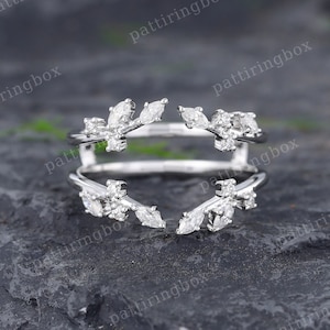 Marquise Geschwungener Ehering Ring-Enhancer Einzigartig Moissanit Weißgold Doppelter Ehering Art-Deco-Cluster Passender Stapelring Versprechen