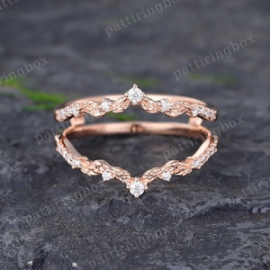 Doppelter Ehering Vintage Moissanite Rose Gold Doppelring Art Deco Ring Ehering Versprechen geschwungen