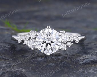 IGI Certified Lab Diamond verlovingsring Vintage witgouden verlovingsring Sierlijke diamantcluster bruidsring Anniversary Promise ring