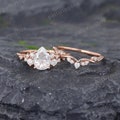 Pear shaped Moissanite engagement ring set Rose gold engagement ring Vintage Bridal set Diamond wedding Curved Anniversary Promise ring gift