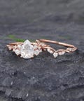 Pear shaped Moissanite engagement ring set Rose gold engagement ring Vintage Bridal set Diamond wedding Curved Anniversary Promise ring gift