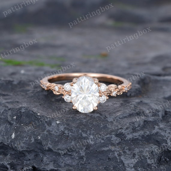 Unique Oval Moissanite Filigree Engagement Ring Vintage Rose Gold Engagement Ring Diamond Ring Wedding Bridal Anniversary Promise Ring Gift Etsy