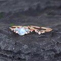 Vintage Moonstone engagement ring set rose gold engagement ring Unique Bridal set Diamond wedding Curved Anniversary Promise ring gift