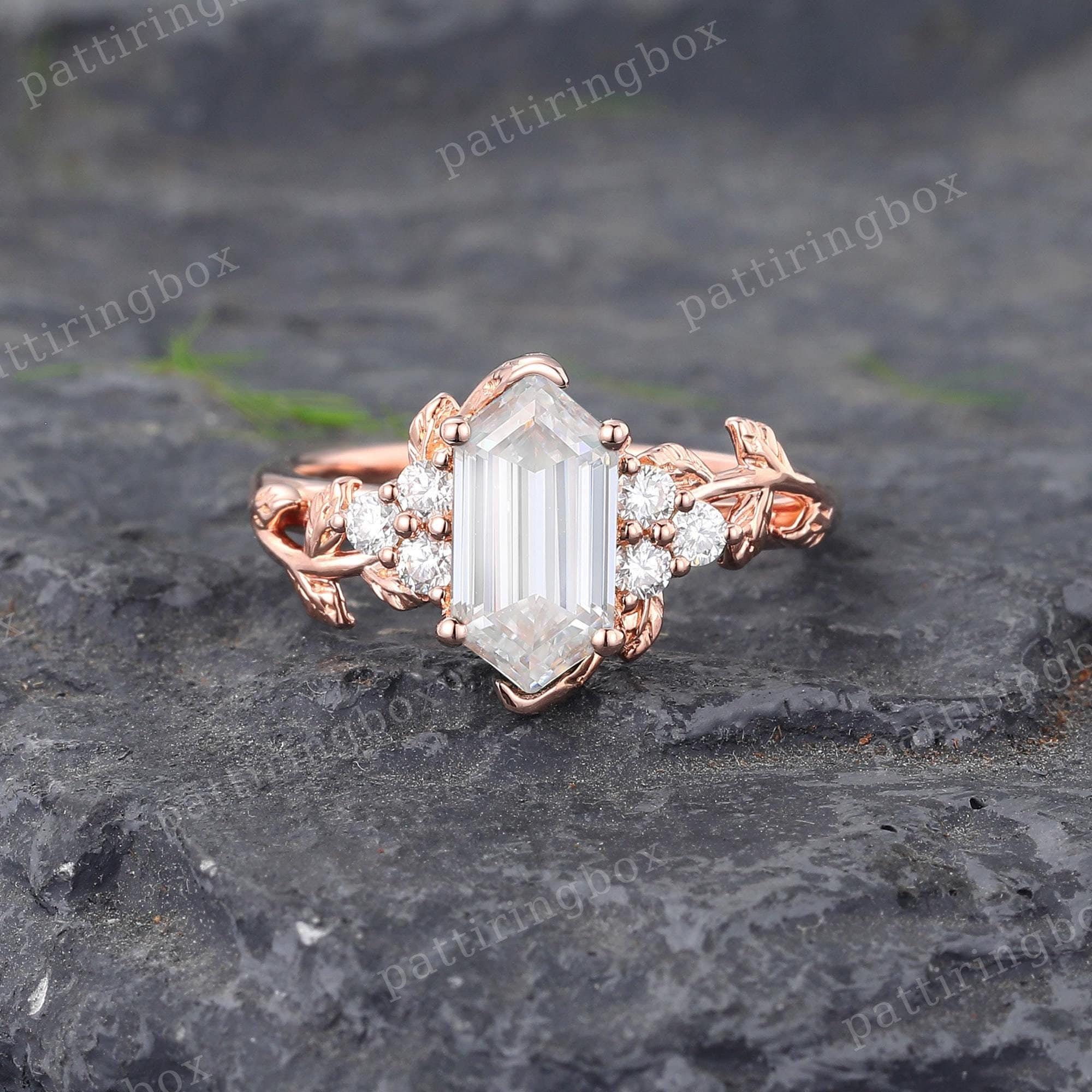 Emerald Cut Art Deco Hexagon Engagement Ring Minimalist Delicate