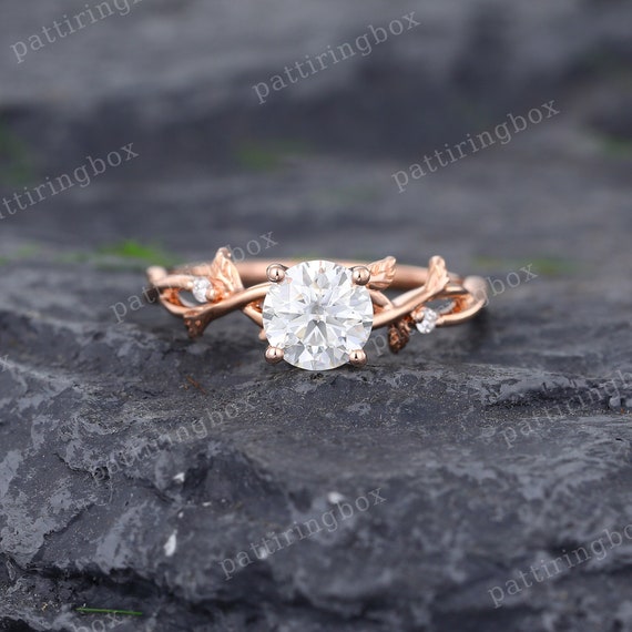 Vintage rose gold on sale moissanite engagement ring