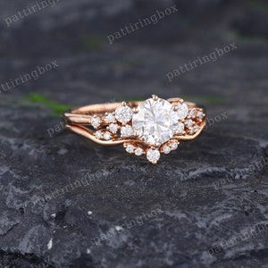 Moissanite engagement ring set rose gold engagement ring Vintage Unique Bridal set Diamond wedding Curved Anniversary Promise ring gift image 8