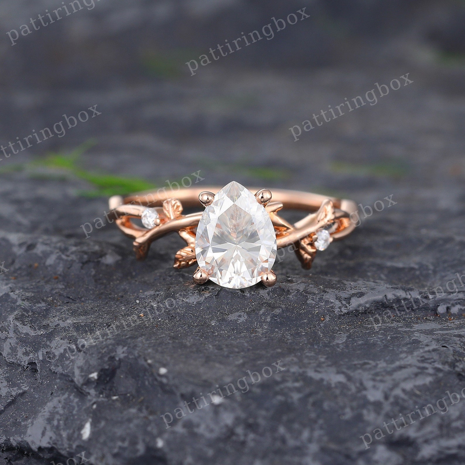 Pear Shaped Moissanite Engagement Ring Unique Twig Rose Gold Etsy UK