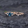 Vintage London Blue Topaz engagement ring set rose gold engagement ring Unique Bridal set Diamond wedding Curved Anniversary Promise ring