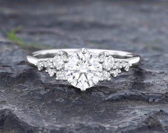 1CT Lab Grown Diamond engagement ring Vintage White gold Dainty IGI Certified Diamond Cluster Bridal ring Anniversary Promise ring