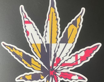 Maryland state flag Pot leaf  bumper sticker decal Chesapeake Bay usa Cannabis marijuana
