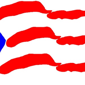 May include: A blue triangle with a white star in the center, with three red stripes running horizontally across the image.