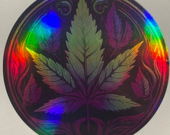 Holographic MARIJUANA POT LEAF Vinyl  Decal Stickers Bumper Legalize Weed Fun