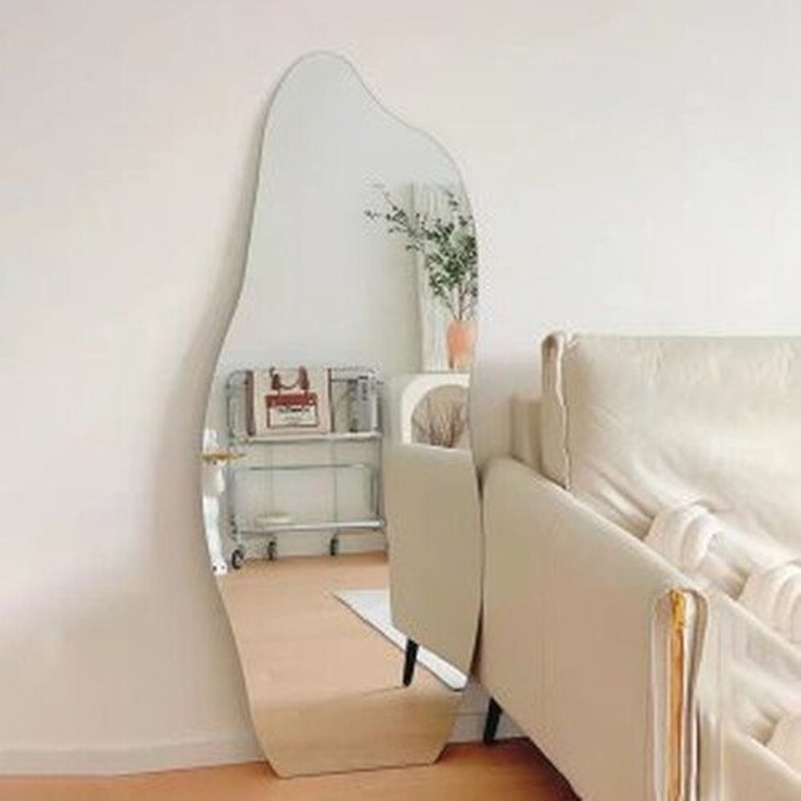 Led Lighted Asymmetrical Floor Mirror Illuminated Irregular Etsy
