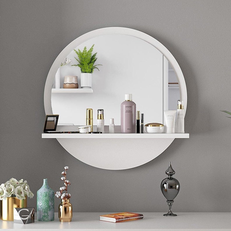 Large Round Mirror With Shelf Circle Mirror for Wall Etsy