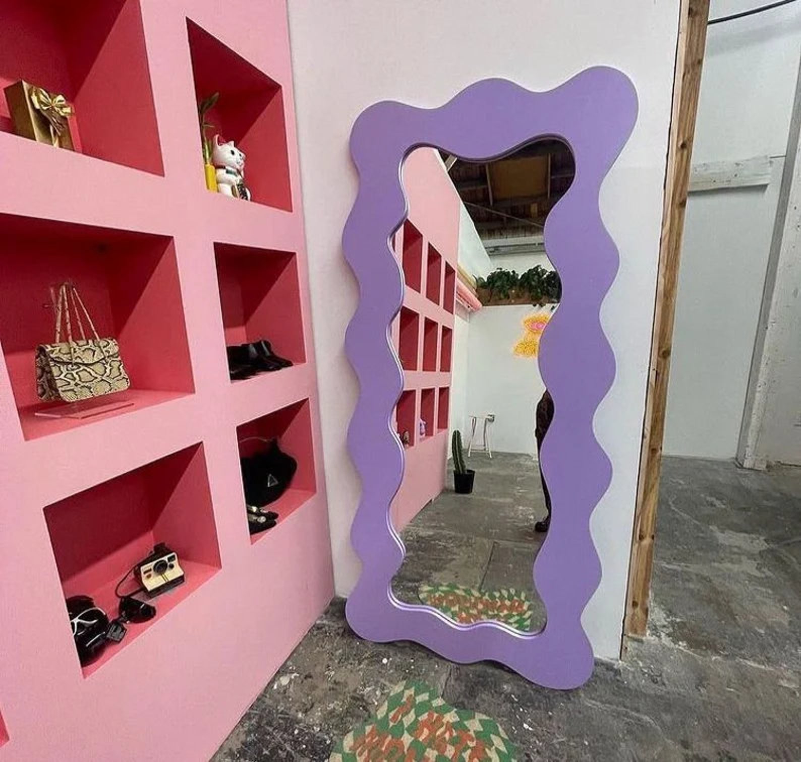 Curvy Mirror Wavy Floor Mirror Asymmetrical Mirror Etsy