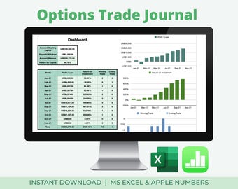 Options Trading Journal + Trade Analysis Chart (Excel & Numbers Spreadsheet )