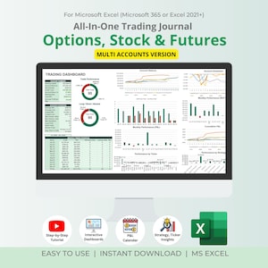 Options, Stock & Futures Trading Journal Multi Accounts | Trading Dashboard | Trade Analysis Chart | Excel