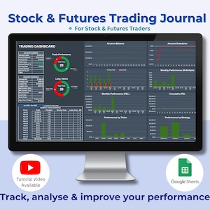 Dark Stock & Futures-handelsdagboek | Handelsdashboard | Handelsanalysegrafiek | Maandrapport | Strategiedashboard | Google Spreadsheets