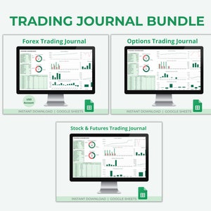 BUNDLE Stock & Futures + Forex + Options Trading Journal | Trading Dashboard | Monthly Report | Google Sheets