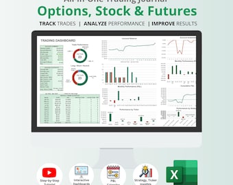 Options, Stock & Futures Trading Journal | Trading Dashboard | Trade Analysis Chart | Excel