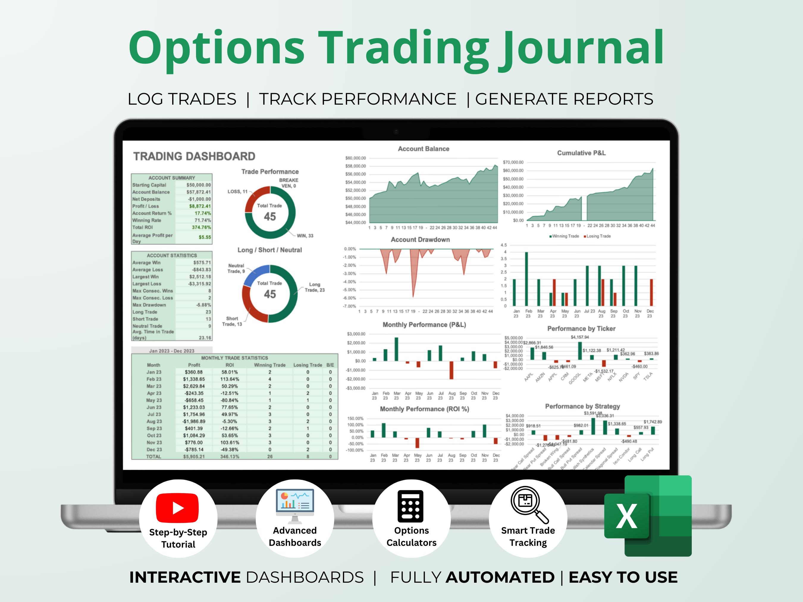 Binance Futures Cryptocurrency Trading Short Long Options Trading Journal:  Excel Trading Dashboard (digital Download)