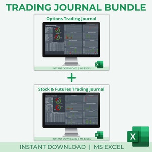 Dark Version Trading Journal BUNDEL | Dagboek voor aandelen en futures | Handelsdagboek opties | Excel