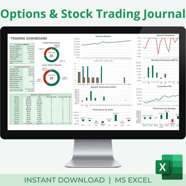 Journal für Optionen & börsenhandel | Handels-Dashboard | Trade-Analayse-Chart | Monatlicher Trading Report | Ausgezeichnet