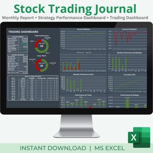 Dark Version Stock Trading Journal | Trading Dashboard | Trade Analysis | Excel
