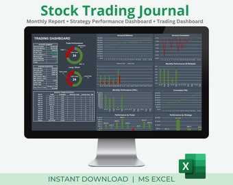 Journal des opérations boursières version sombre | Tableau de bord de trading | Analyse commerciale | Excel