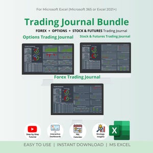 Dark Trading Journal Bundle: Forex, Stock, Options (Excel Digital Download)