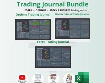 Dark Trading Journal Bundle: Forex, Stock, Options (Excel Digital Download)