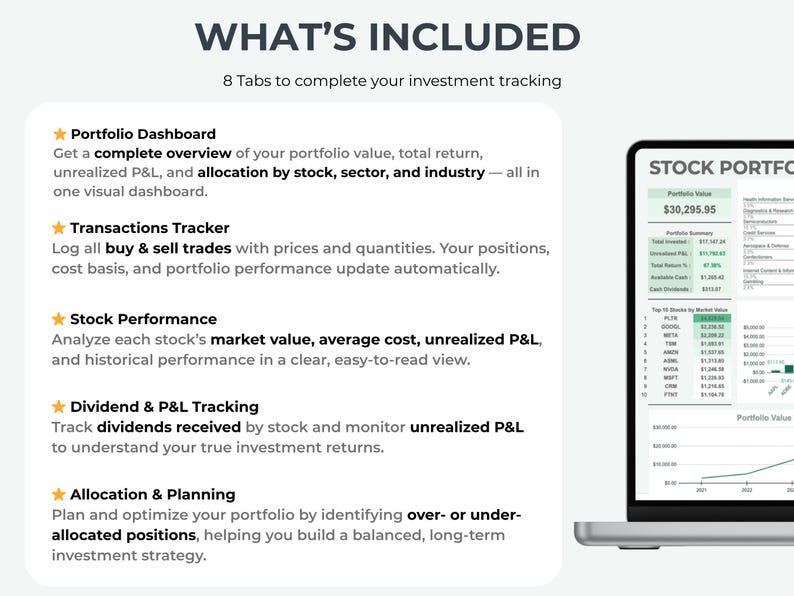 Stock Investment Portfolio Tracker | Google Sheets - Etsy